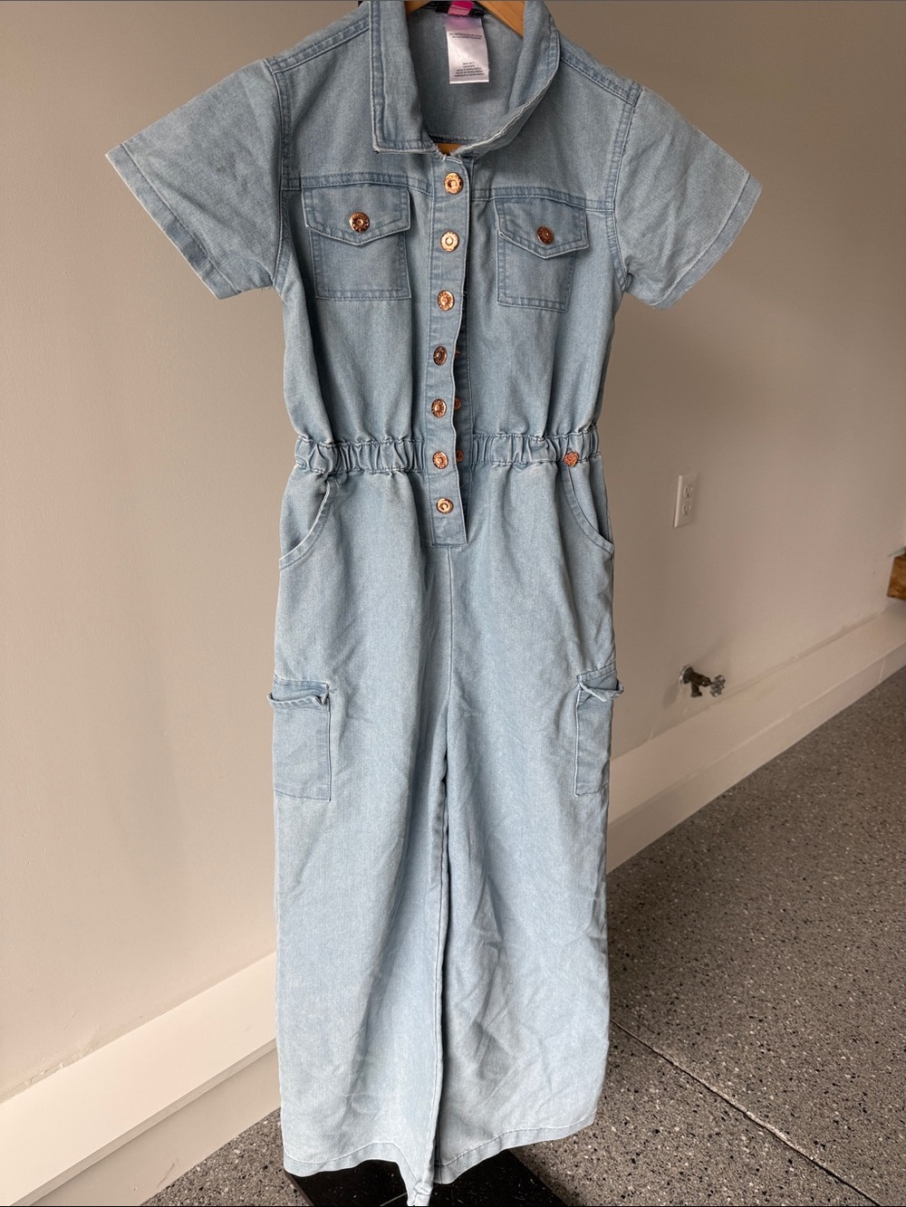 Vince Camuto Light Blue Denim Short-Sleeve Jumpsuit for Kids